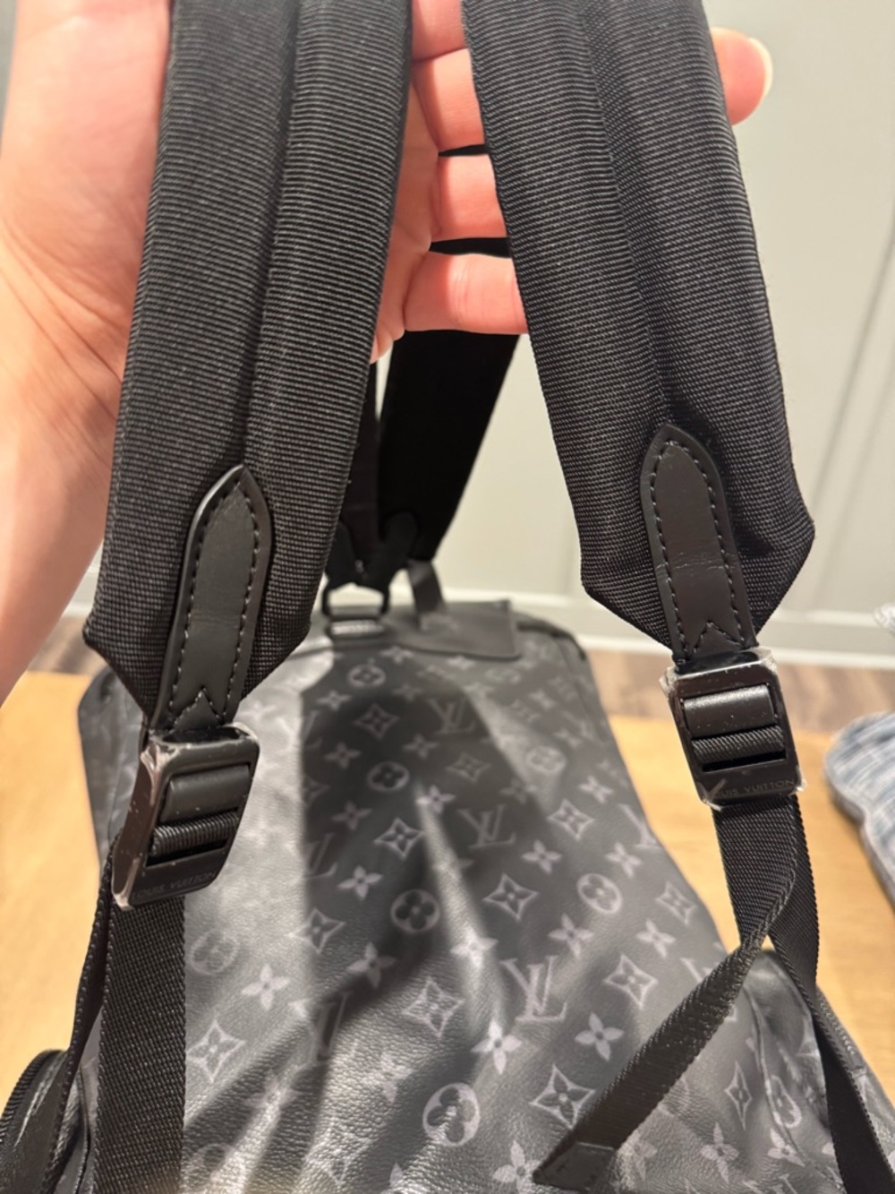 Louis Vuitton Black Monogram Canvas Men's Backpack with Leather Flap - Picture 12 of 13